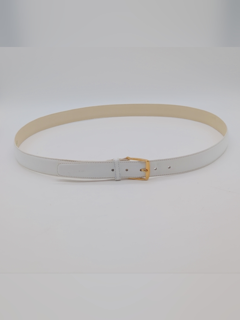 Lejon Vintage White Glove Leather Belt with Gold Buckle Sz 46